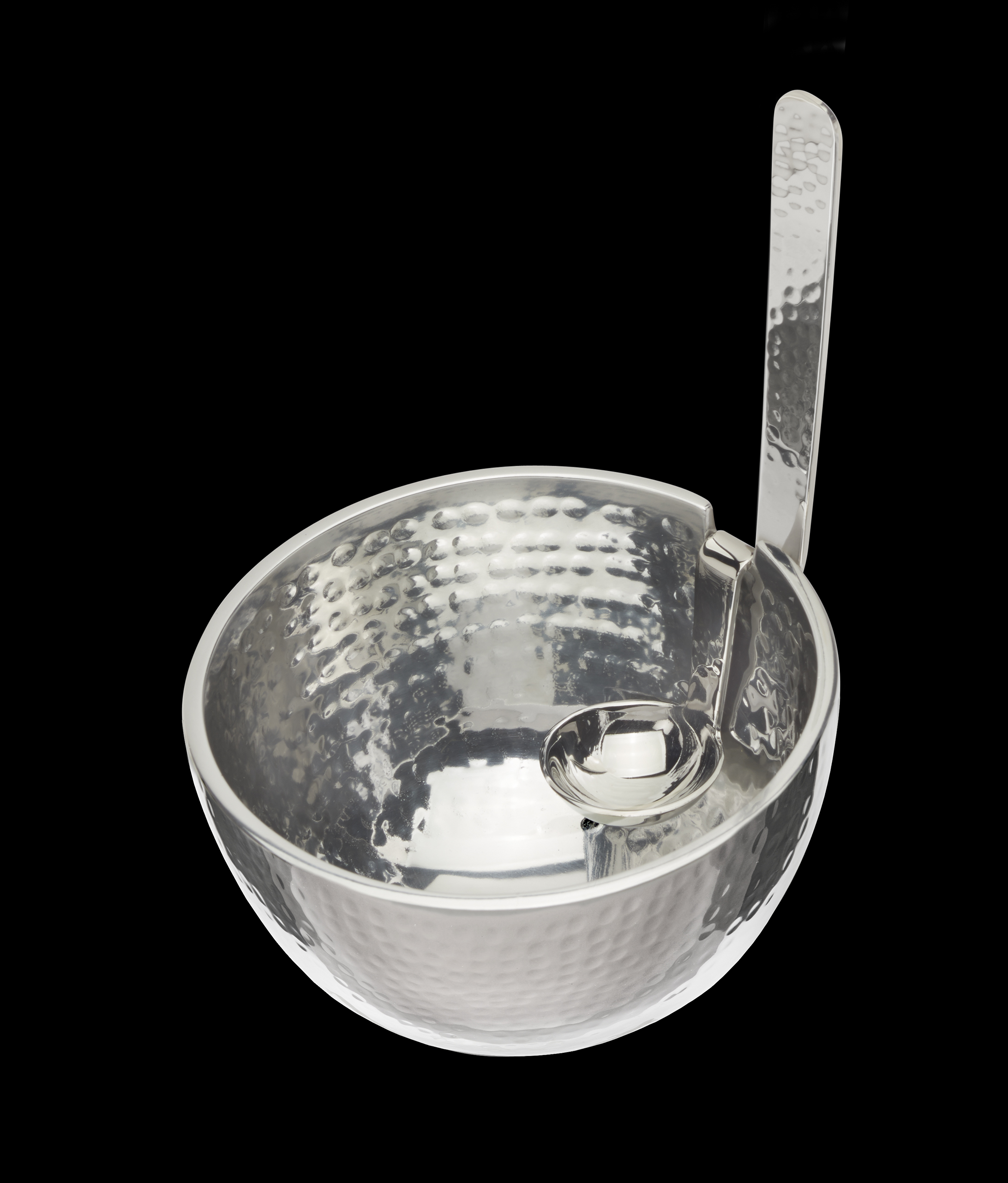 Hammered Silver Baby Benzy Bowl with Spoon - Silver Exterior
